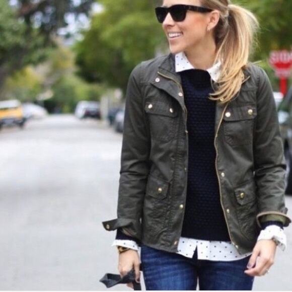 J.Crew Womens Relaxed Boyfriend Downtown Field Jacket Green Utility Coat Obama M - Picture 3 of 9